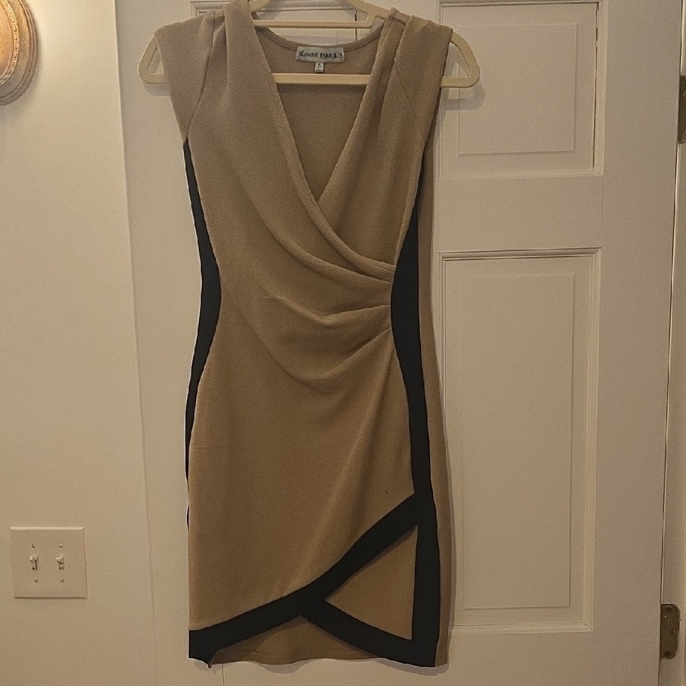 Almost Famous Asymmetrical Dress in Tan and Black